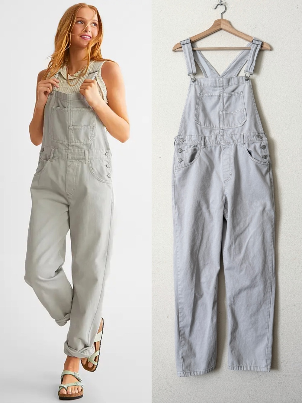 We The Free People MEDIUM Ziggy Denim overall in light grey